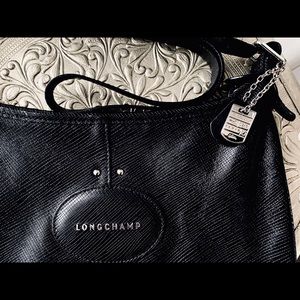 Longchamp 2 way cross body  black leather bag.